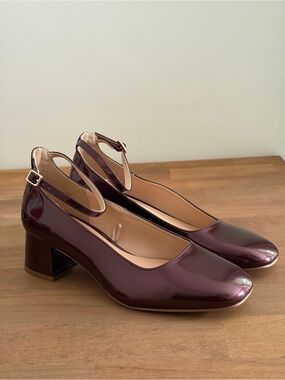LOFT Burgundy Patent Mary Jane Block Heel Pumps Square Toe Size 9M